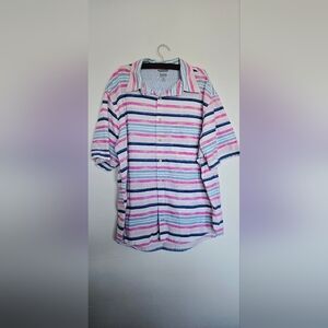 IZOD saltwater Striped Button-Up Shirt in Pink and Blue